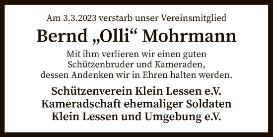 Traueranzeige von Bernd Mohrmann von SYK