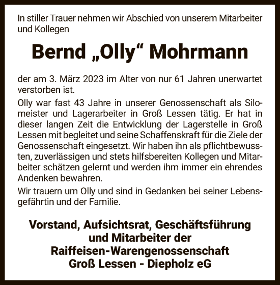 Traueranzeige von Bernd Mohrmann von SYK