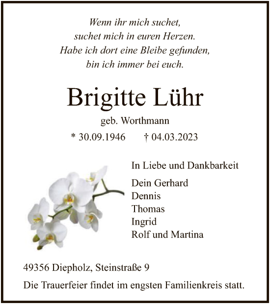 Traueranzeige von Brigitte Lühr von SYK