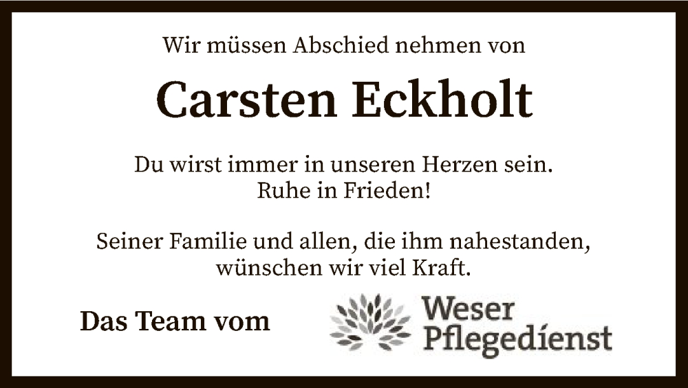  Traueranzeige für Carsten Eckholt vom 01.03.2023 aus SYK