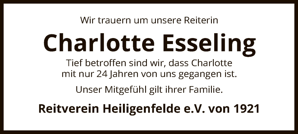  Traueranzeige für Charlotte Esseling vom 25.03.2023 aus SYK