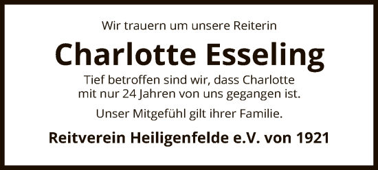 Traueranzeige von Charlotte Esseling von SYK