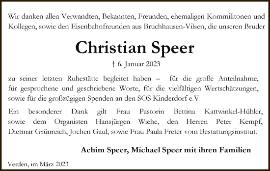 Traueranzeige von Christian Speer von SYK