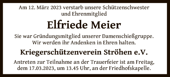 Traueranzeige von Elfriede Meier von SYK