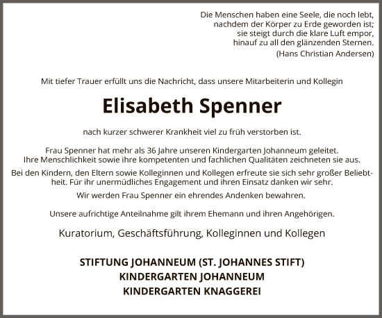 Traueranzeige von Elisabeth Spenner von SYK