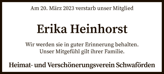 Traueranzeige von Erika Heinhorst von SYK