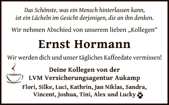 Traueranzeige von Ernst Hormann von SYK