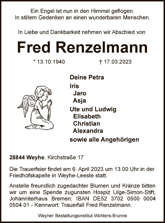 Traueranzeige von Fred Renzelmann von SYK