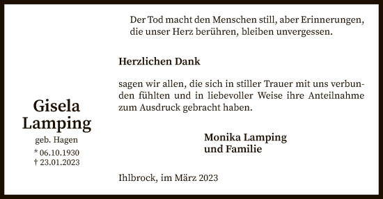 Traueranzeige von Gisela Lamping von SYK