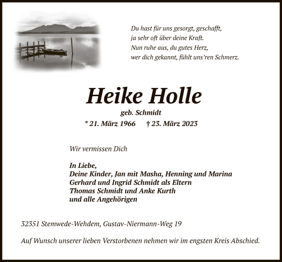 Traueranzeige von Heike Holle von SYK