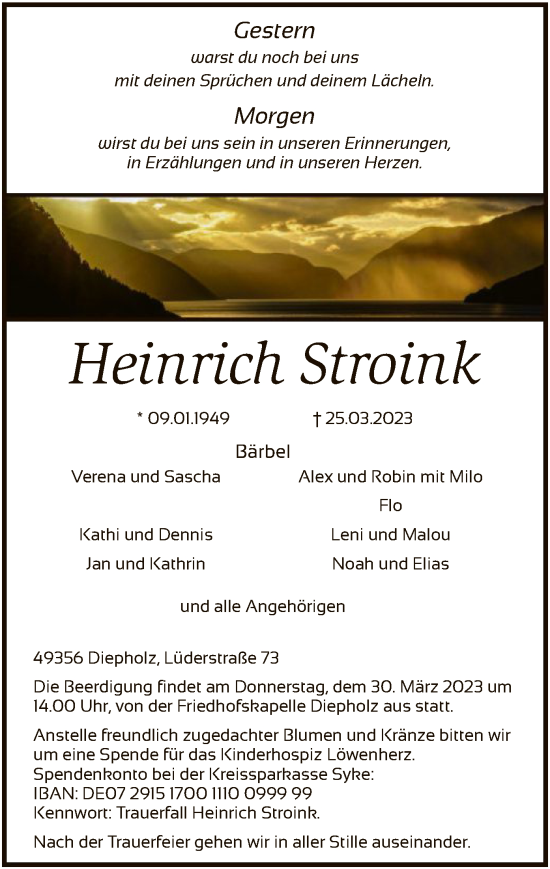 Traueranzeige von Heinrich Stroink von SYK