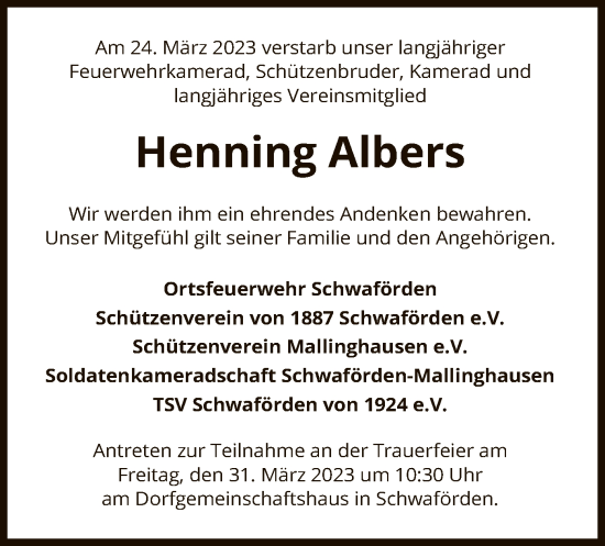 Traueranzeige von Henning Albers von SYK