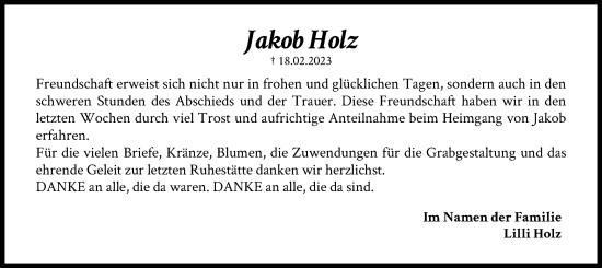 Traueranzeige von Jakob Holz von SYK