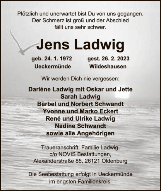 Traueranzeige von Jens Ladwig von SYK