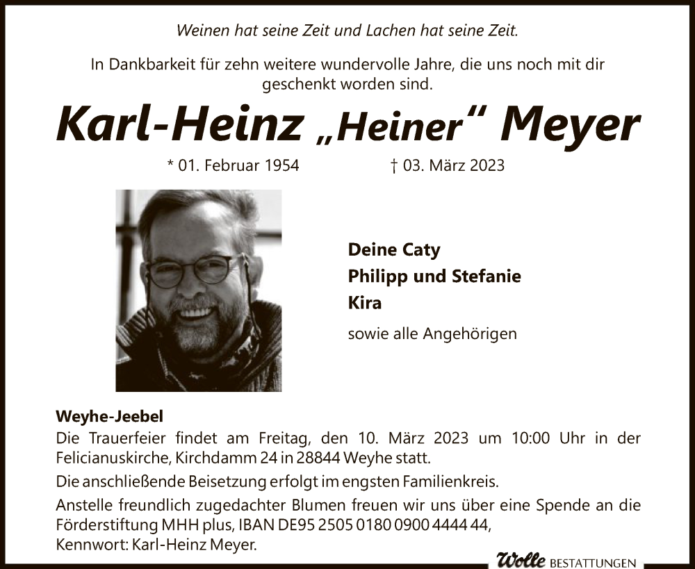  Traueranzeige für Karl-Heinz Meyer vom 08.03.2023 aus SYK