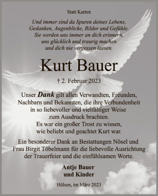 Traueranzeige von Kurt Bauer von SYK