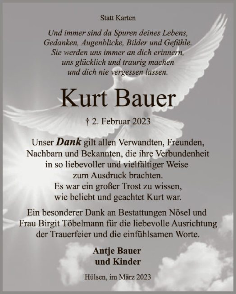  Traueranzeige für Kurt Bauer vom 25.03.2023 aus SYK