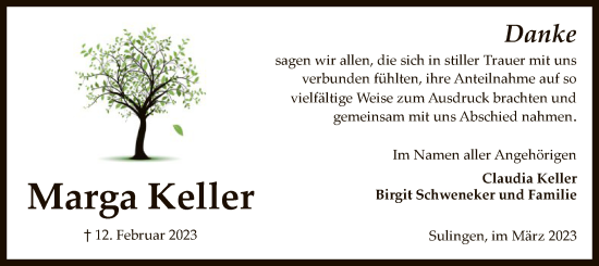 Traueranzeige von Marga Keller von SYK