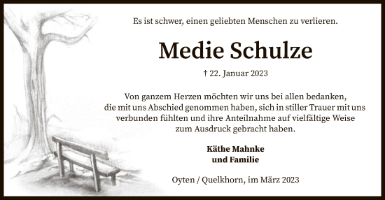 Traueranzeige von Medie Schulze von SYK