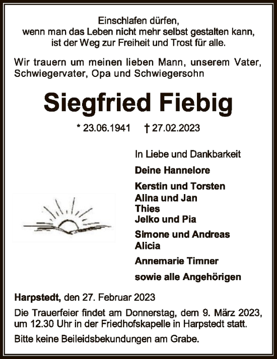 Traueranzeige von Siegfried Fiebig von SYK