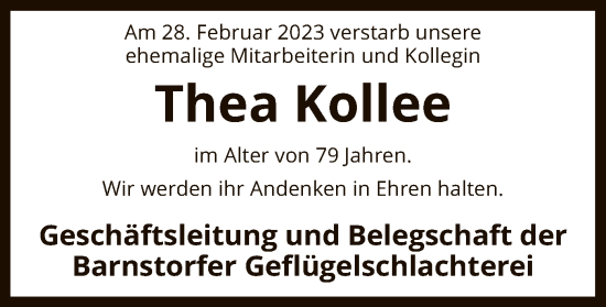 Traueranzeige von Thea Kollee von SYK