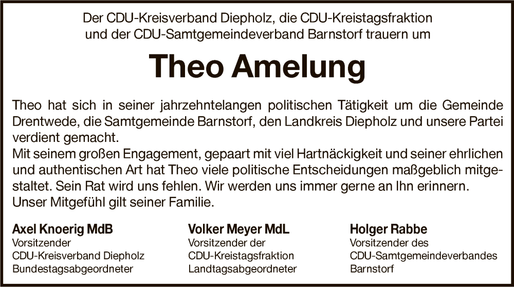  Traueranzeige für Theo Amelung vom 11.03.2023 aus SYK