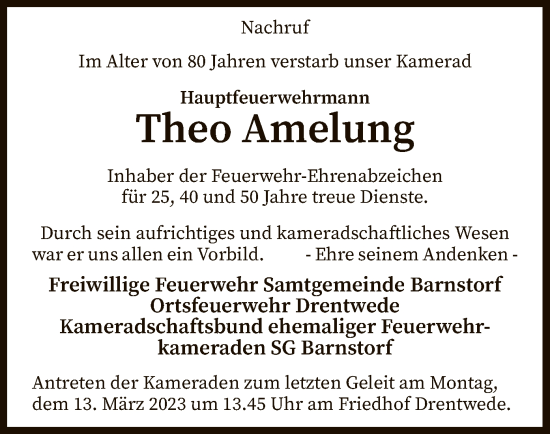 Traueranzeige von Theo Amelung von SYK