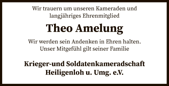 Traueranzeige von Theo Amelung von SYK