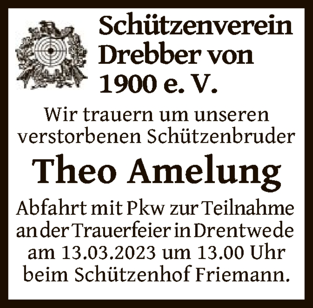  Traueranzeige für Theo Amelung vom 10.03.2023 aus SYK