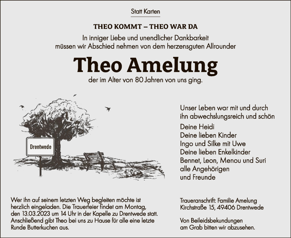  Traueranzeige für Theo Amelung vom 09.03.2023 aus SYK