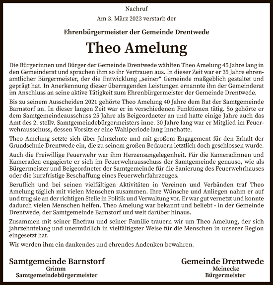 Traueranzeige von Theo Amelung von SYK