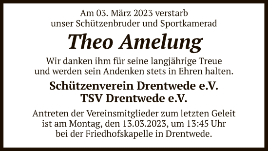 Traueranzeige von Theo Amelung von SYK