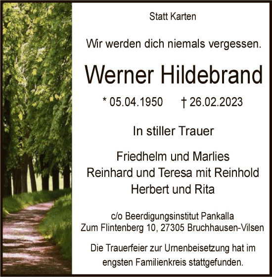 Traueranzeige von Werner Hildebrand von SYK