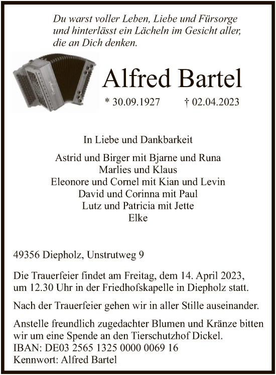 Traueranzeige von Alfred Bartel von SYK