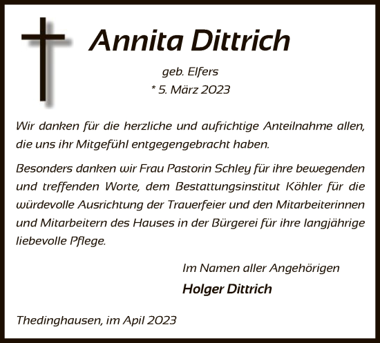 Traueranzeige von Annita Dittrich von SYK