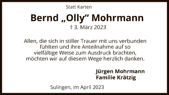 Traueranzeige von Bernd Mohrmann von SYK