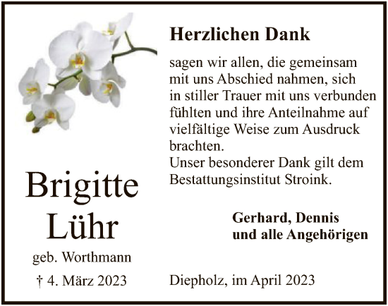 Traueranzeige von Brigitte Lühr von SYK