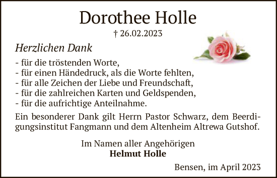 Traueranzeige von Dorothee Holle von SYK