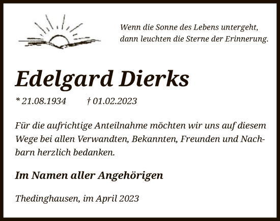 Traueranzeige von Edelgard Dierks von SYK