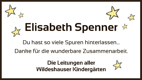 Traueranzeige von Elisabeth Spenner von SYK