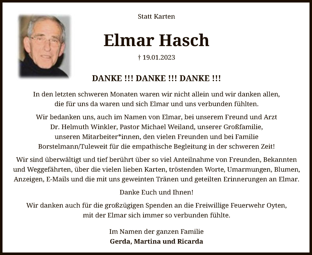  Traueranzeige für Elmar Hasch vom 08.04.2023 aus SYK