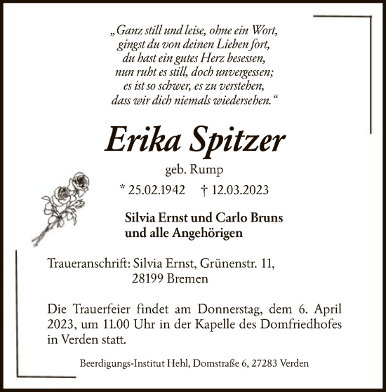 Traueranzeige von Erika Spitzer von SYK