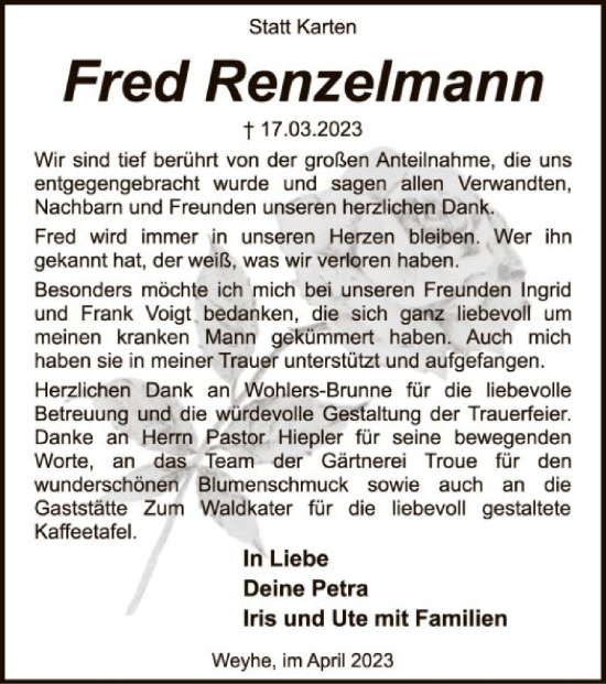 Traueranzeige von Fred Renzelmann von SYK