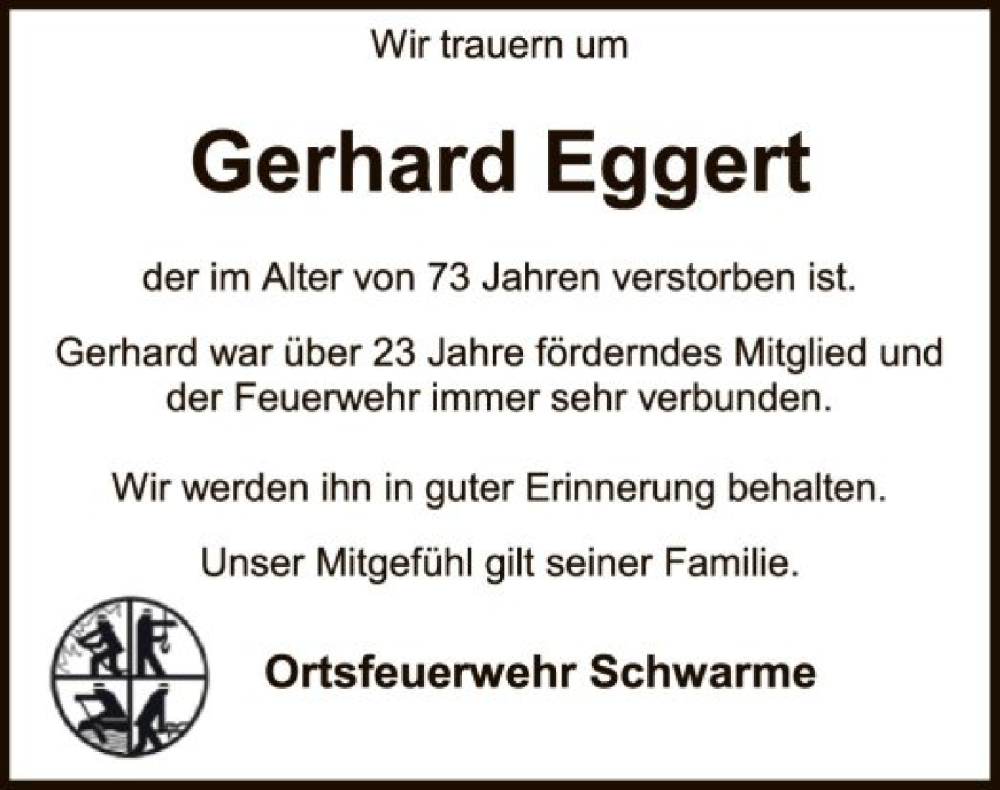 Traueranzeige für Gerhard Eggert vom 18.04.2023 aus SYK