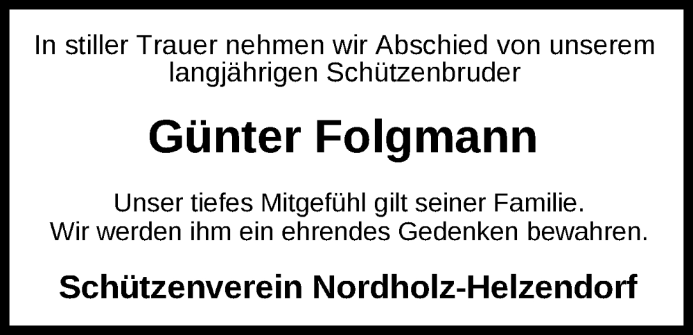  Traueranzeige für Günter Folgmann vom 05.04.2023 aus SYK