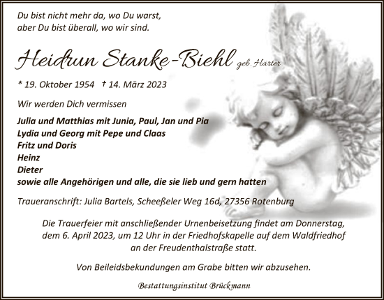 Traueranzeige von Heidrun Stanke-Biehl von SYK