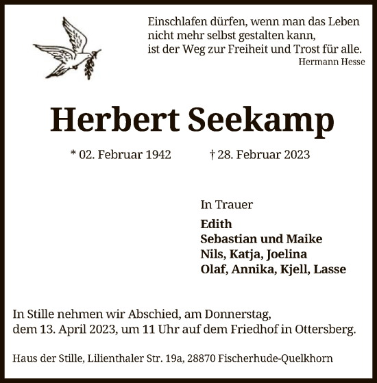 Traueranzeige von Herbert Seekamp von SYK