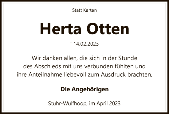 Traueranzeige von Herta Otten von SYK