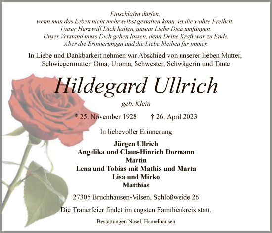 Traueranzeige von Hildegard Ullrich von SYK