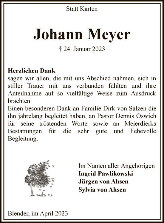 Traueranzeige von Johann Meyer von SYK